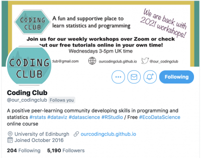 Screenshot of Coding Club's Twitter header
