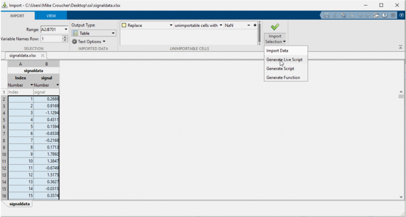 click import selection, generate live script