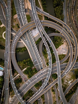 Bird's eye view of complex motorway junction
