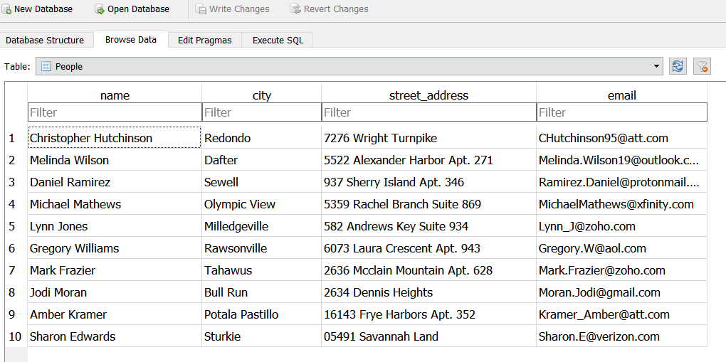 Screenshot of DB Browser for SQLit